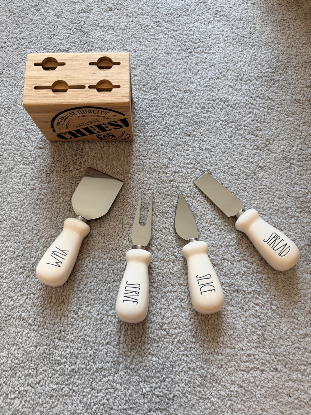 Rae Dunn Ceramic Cheese Knife Set with Wood Block